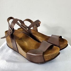 Mystity Brown Leather platform sandals Made In Spain